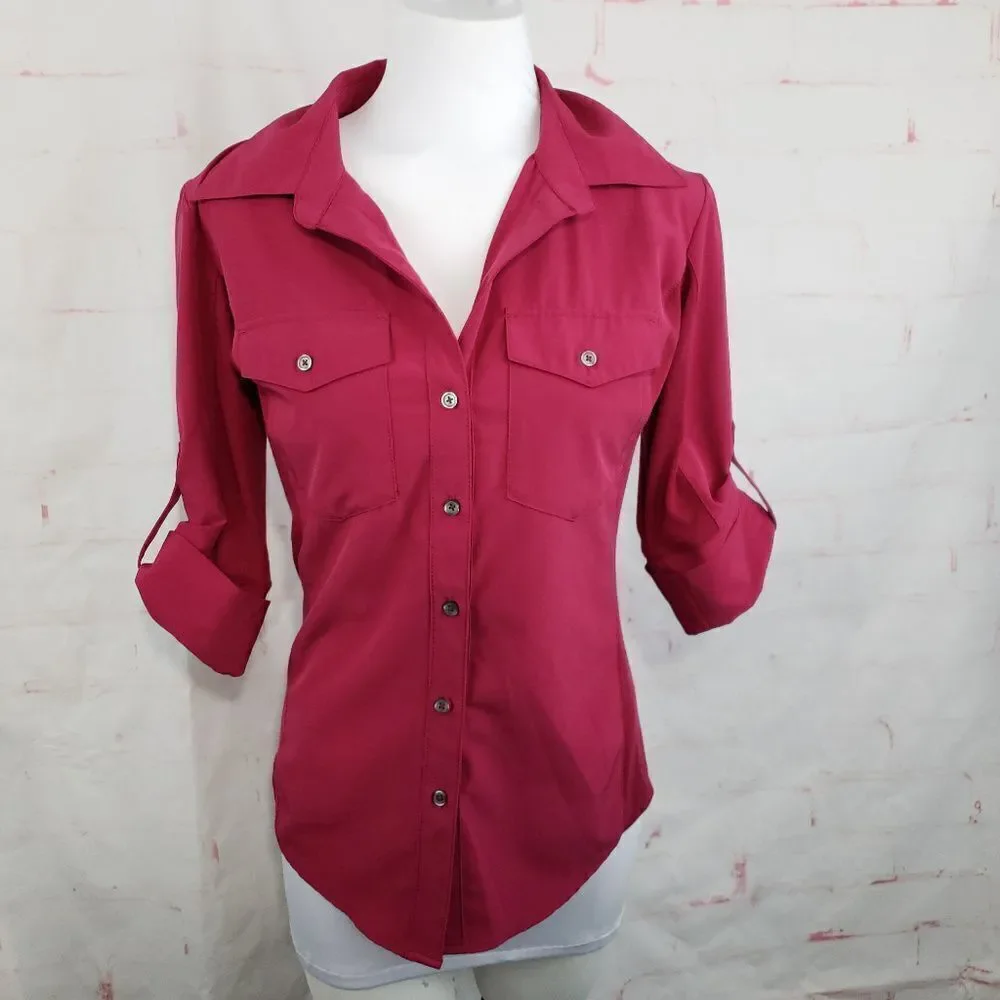 3/$25 Lucy XS button up soft raspberry magenta - Picture 1 of 7